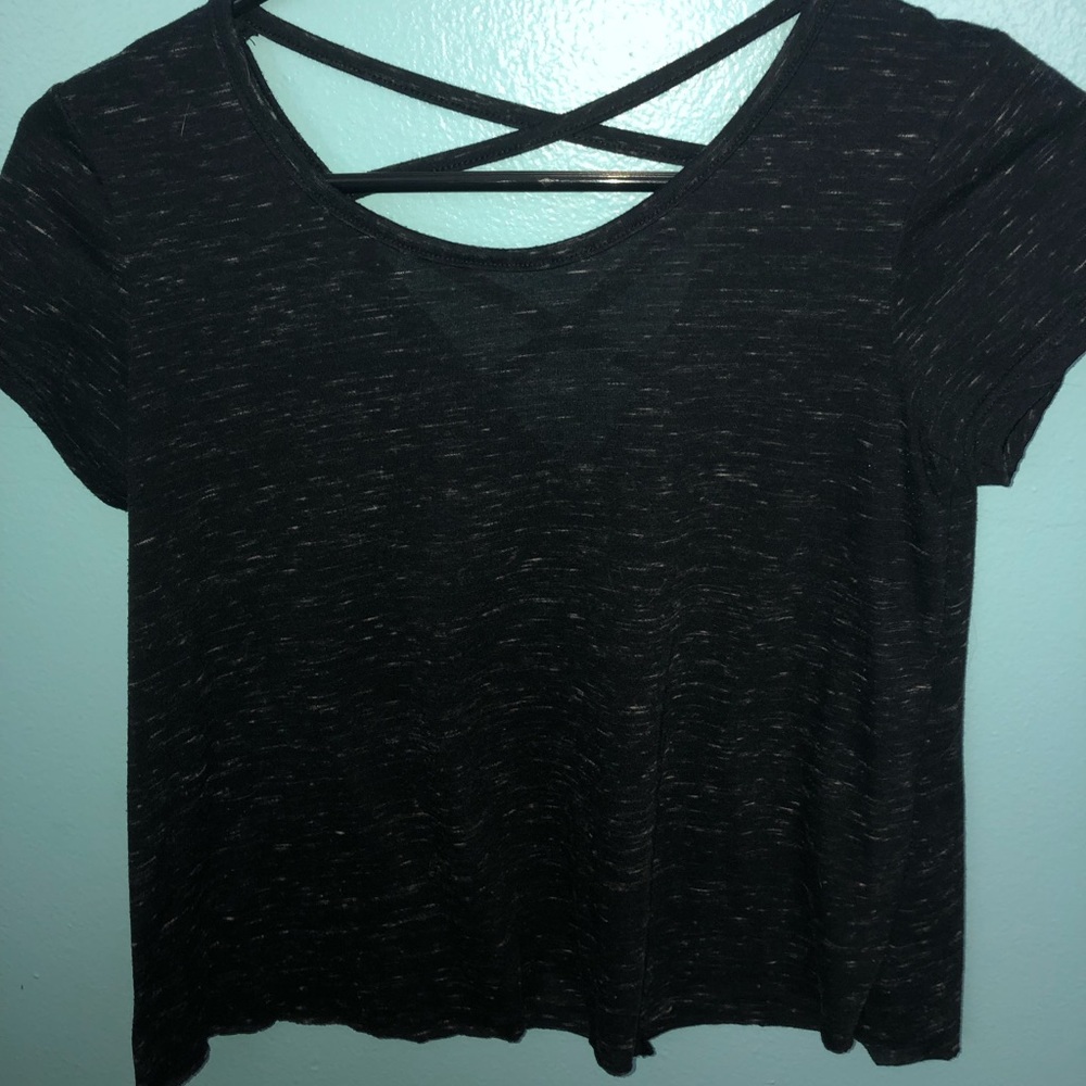A Black, Open cross Back, Crop top